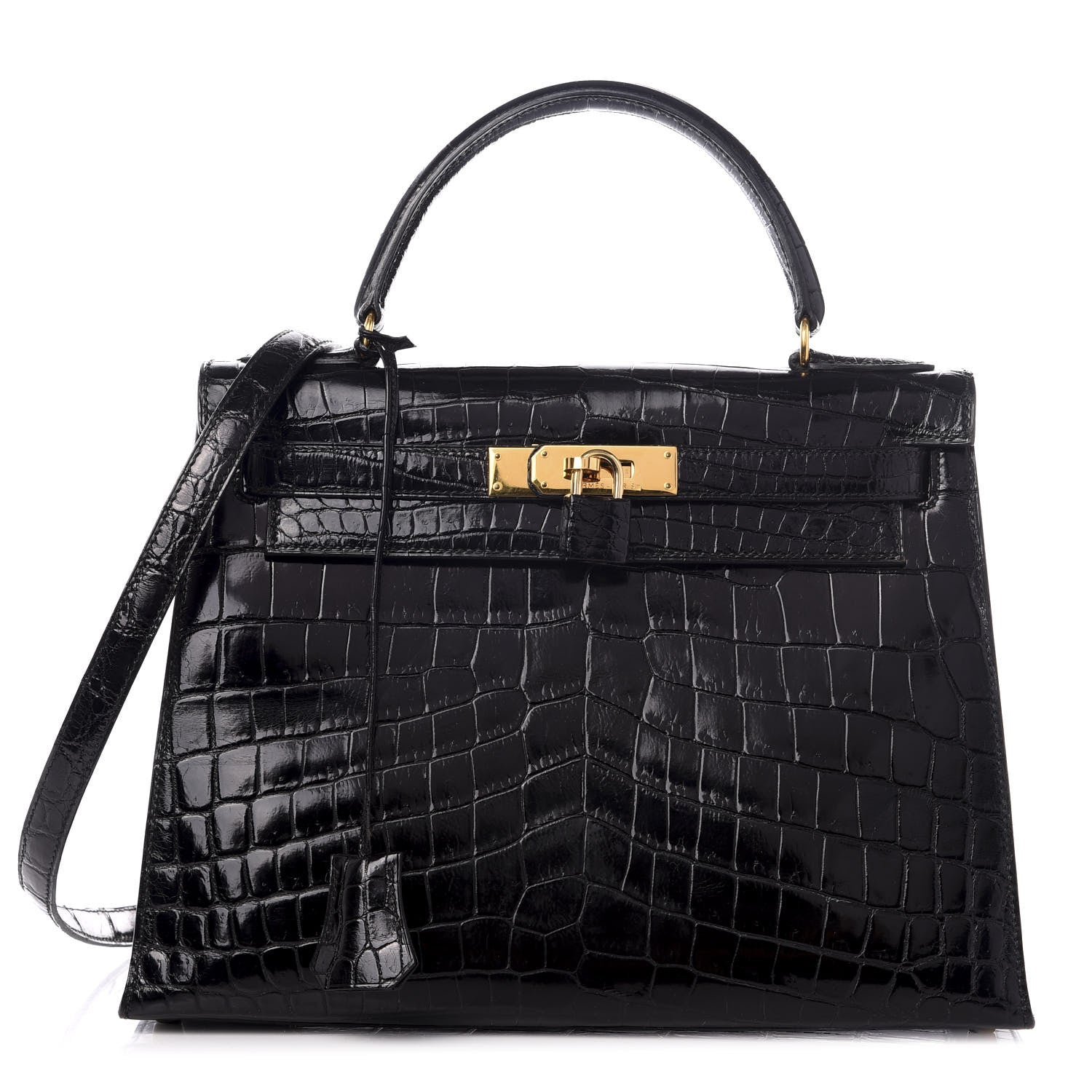 Hermes Shiny Niloticus Crocodile Kelly Sellier 28 Black 1 of 8