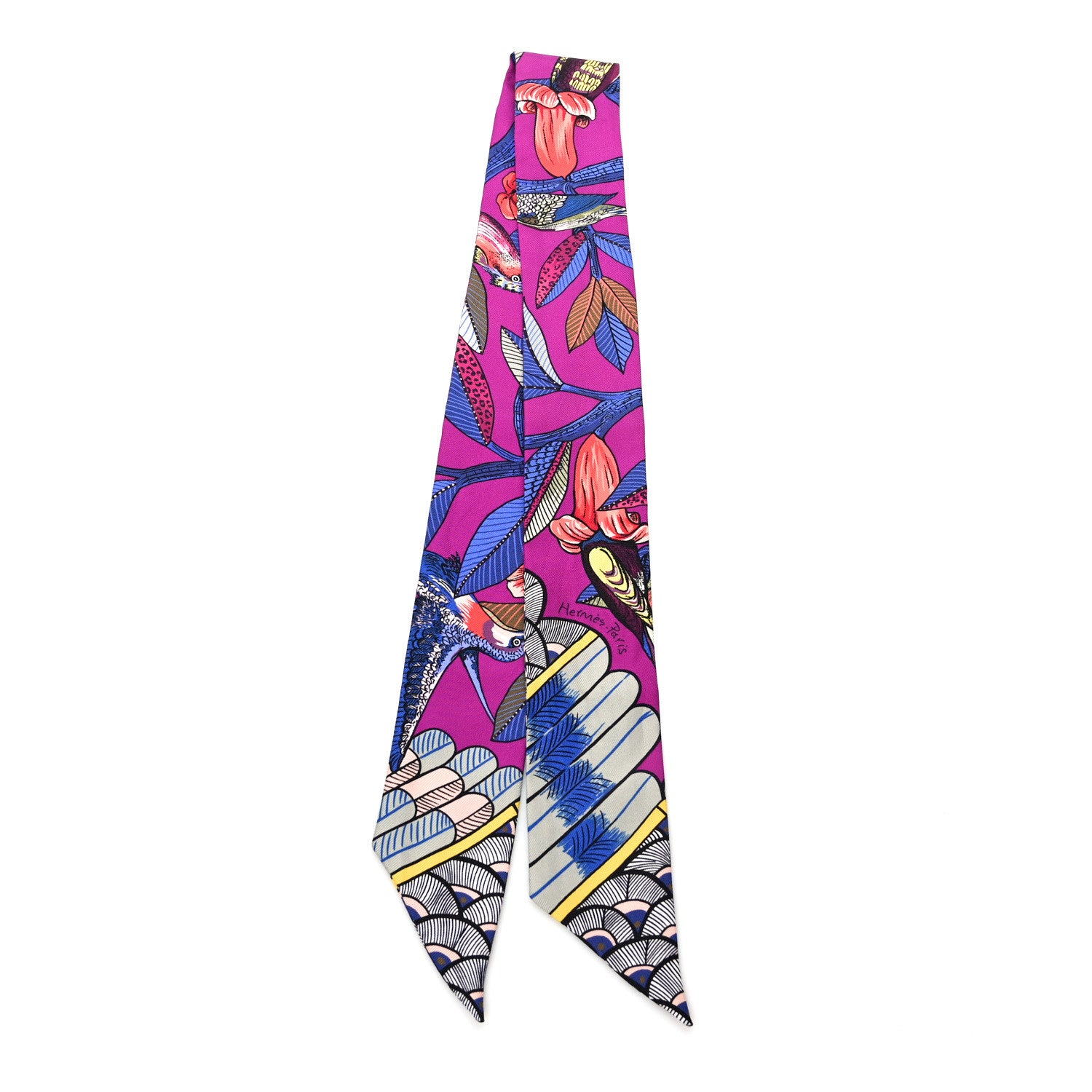 Hermes Silk Tree Of Song Twilly Fuchsia Bleu Rouge 2 of 4