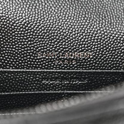 Saint Laurent Grain De Poudre Matelasse Chevron Monochrome Monogam Envelope Chain Wallet Black 6 of 11