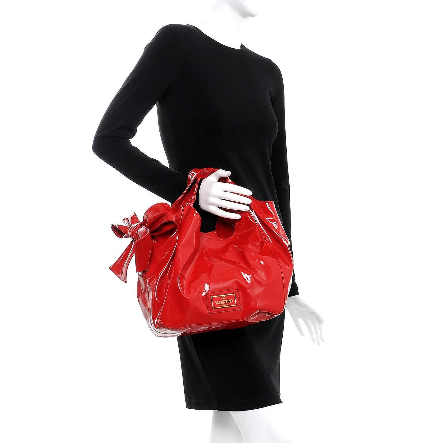 Patent Lacca Small Nuage Bow Hobo Red