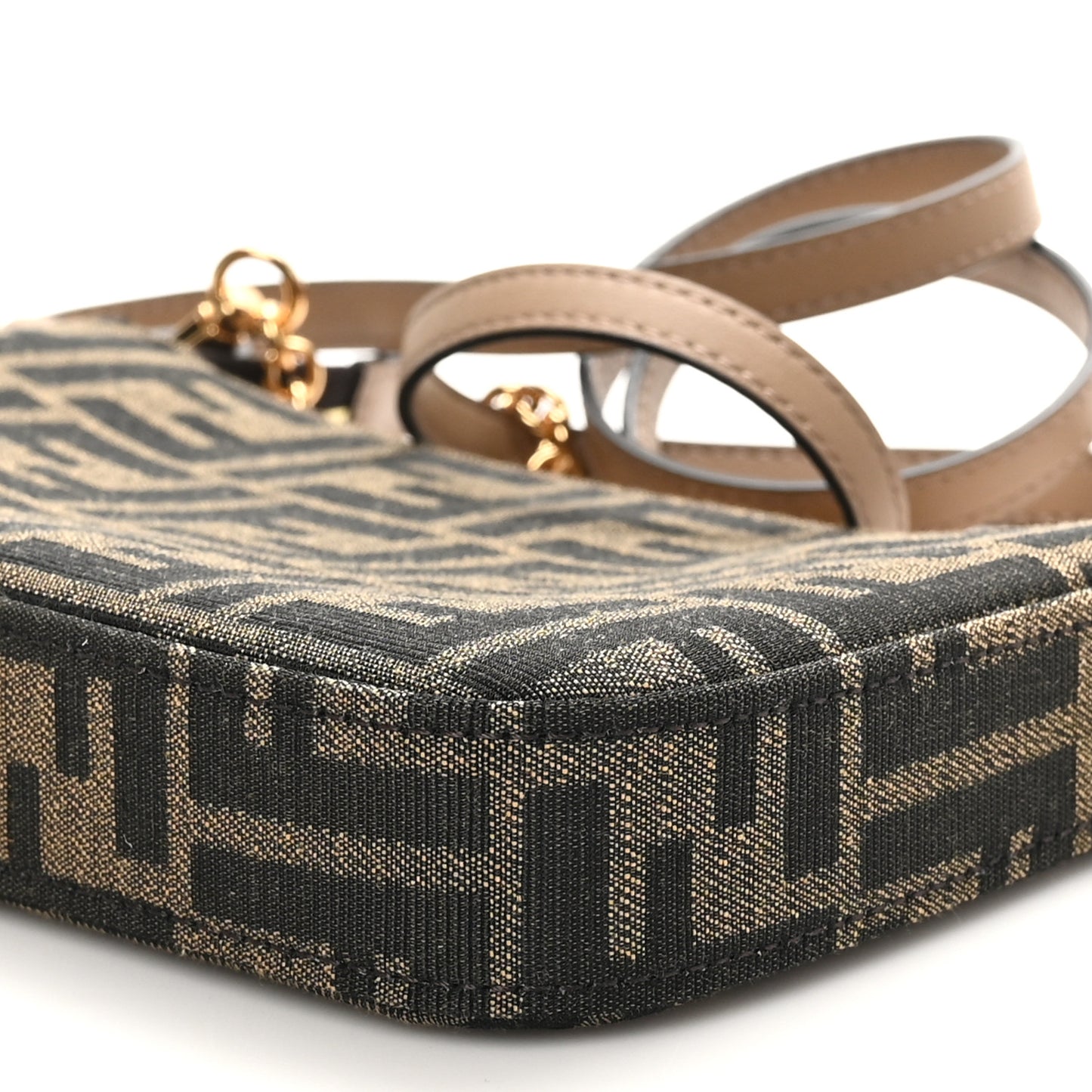 Fabric Jacquard Vitello Grace FF 1974 Baguette Pouch Tobacco Moro Sand