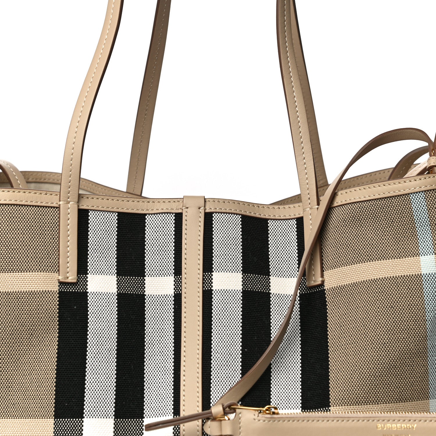 Burberry Canvas Calfskin Medium Check Beach Tote Dusty Sand 9 of 10