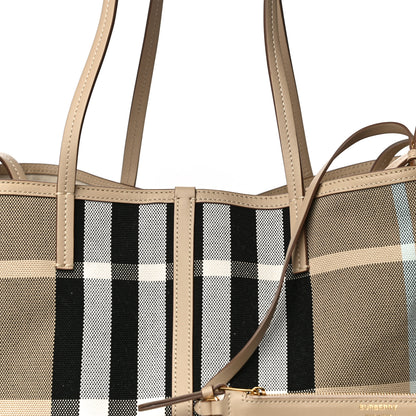 Burberry Canvas Calfskin Medium Check Beach Tote Dusty Sand 9 of 10
