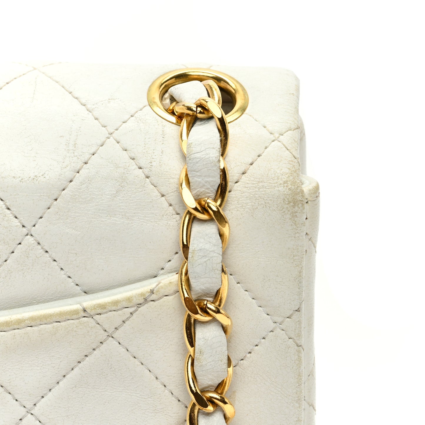 Lambskin Quilted Mini Square Flap White