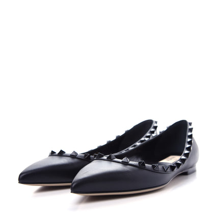 Valentino Garavani Calfskin Lacquered Monochrome Rockstud Ballerina Flats 37.5 Black 3 of 11