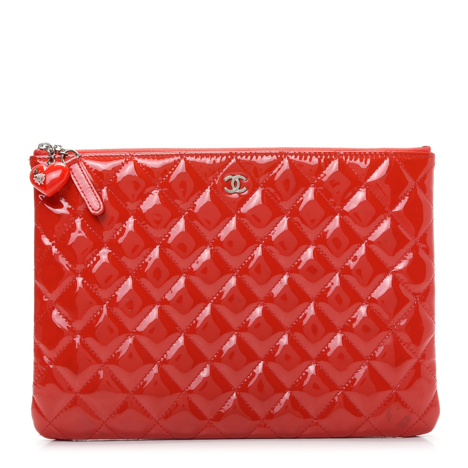 Chanel Patent Calfskin Quilted Valentine Hearts Medium O Cosmetic Case Red 1 of 9