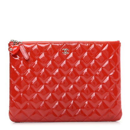 Chanel Patent Calfskin Quilted Valentine Hearts Medium O Cosmetic Case Red 1 of 9