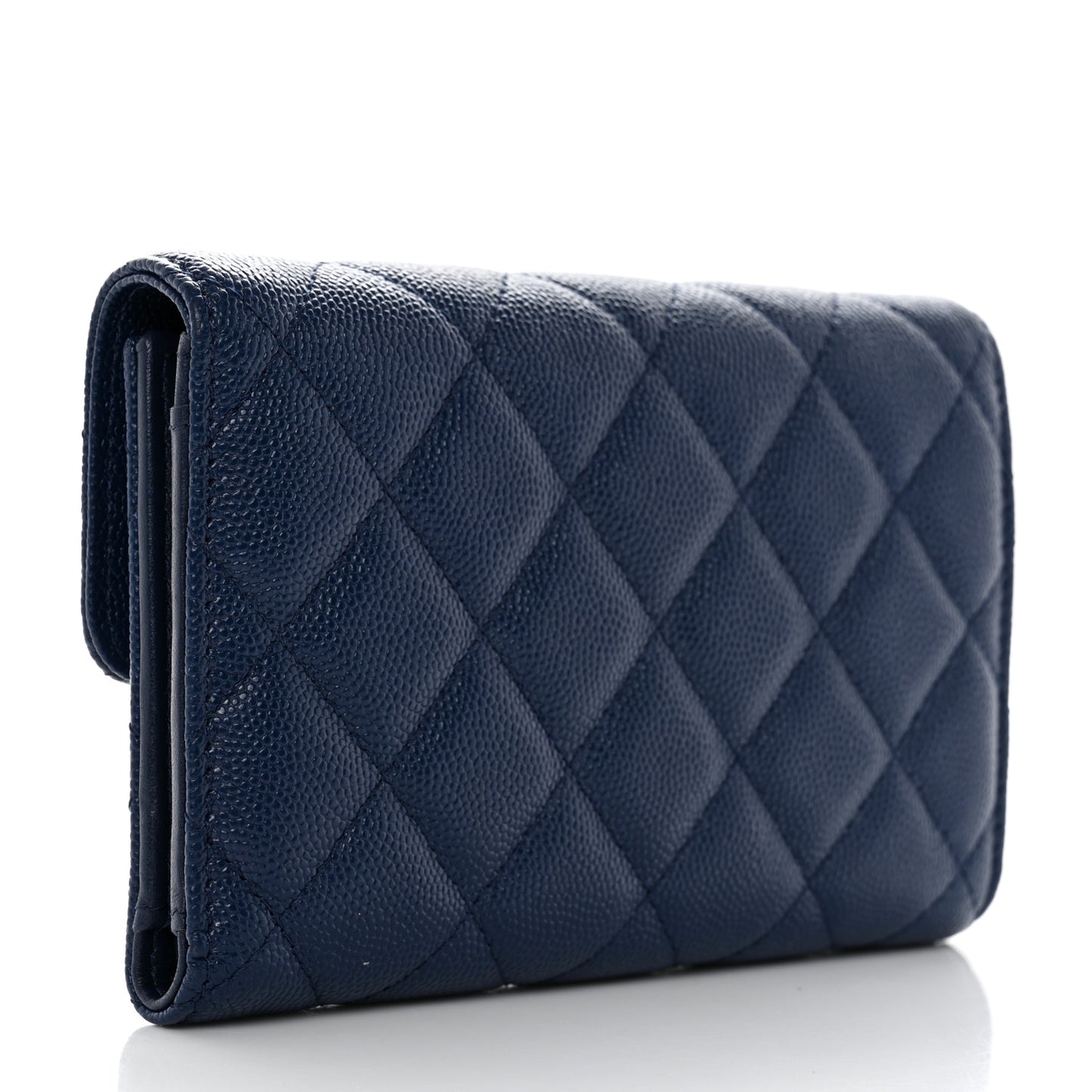 Caviar Quilted Medium Flap Wallet Dark Blue