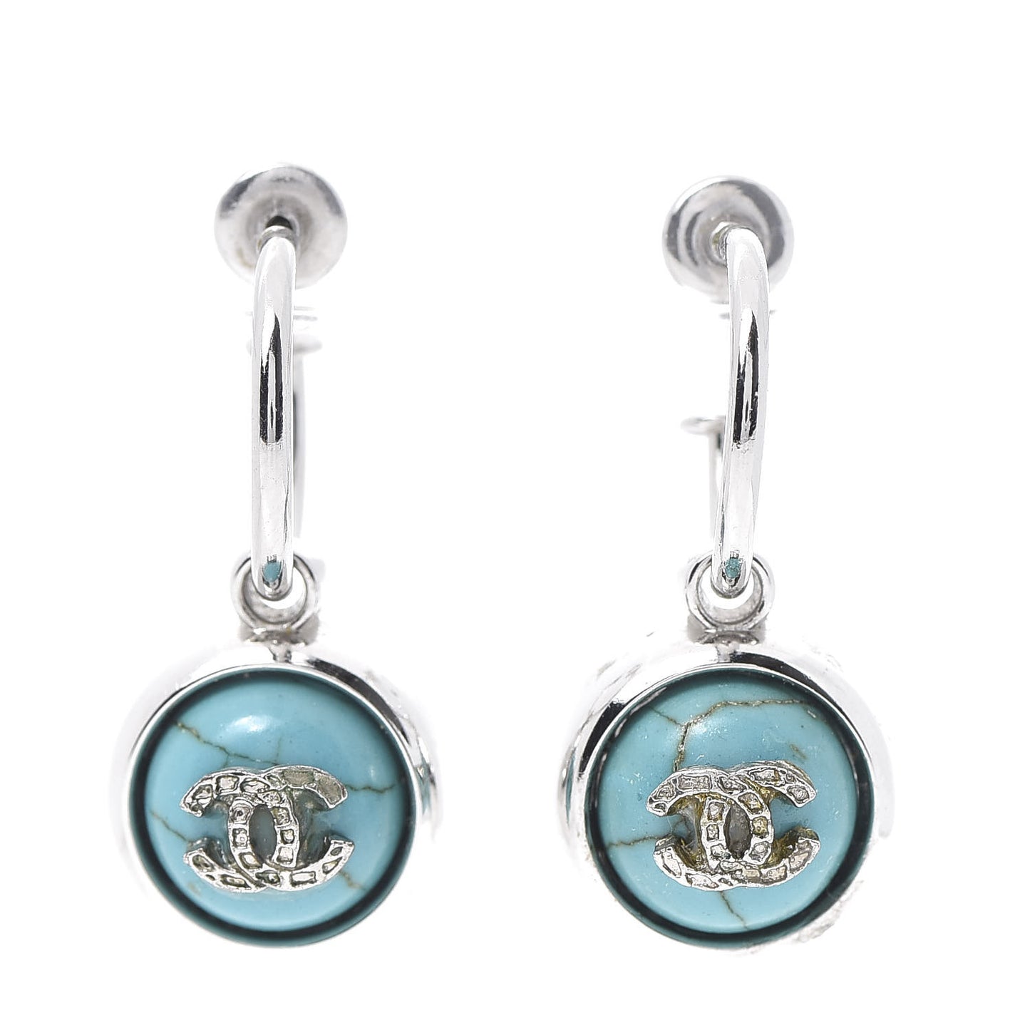 Bead CC Dangle Earrings Silver Turquoise