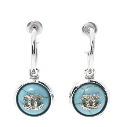 Chanel Bead CC Dangle Earrings Silver Turquoise 1 of 5