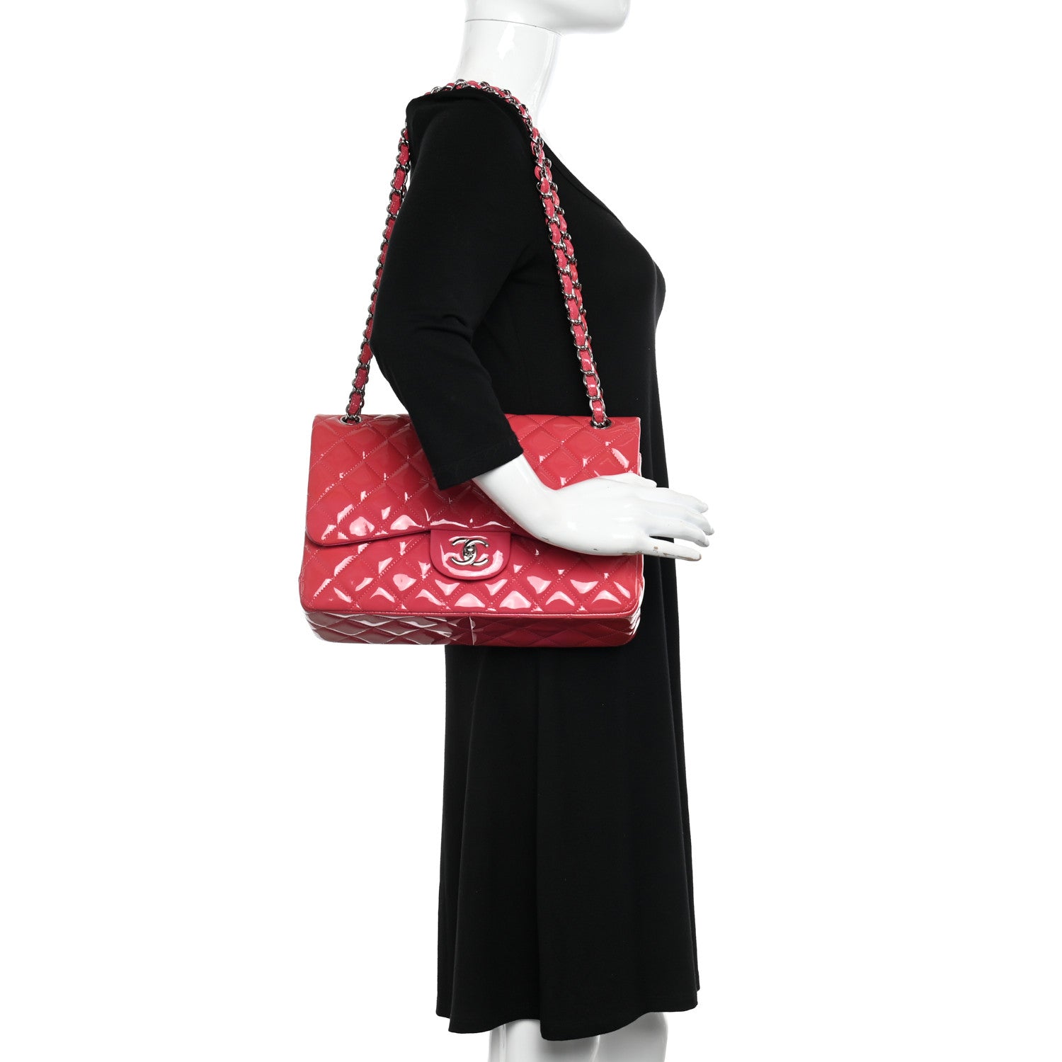 Chanel Patent Quilted Jumbo Double Flap Pink 2 of 11