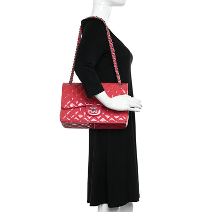 Chanel Patent Quilted Jumbo Double Flap Pink 2 of 11