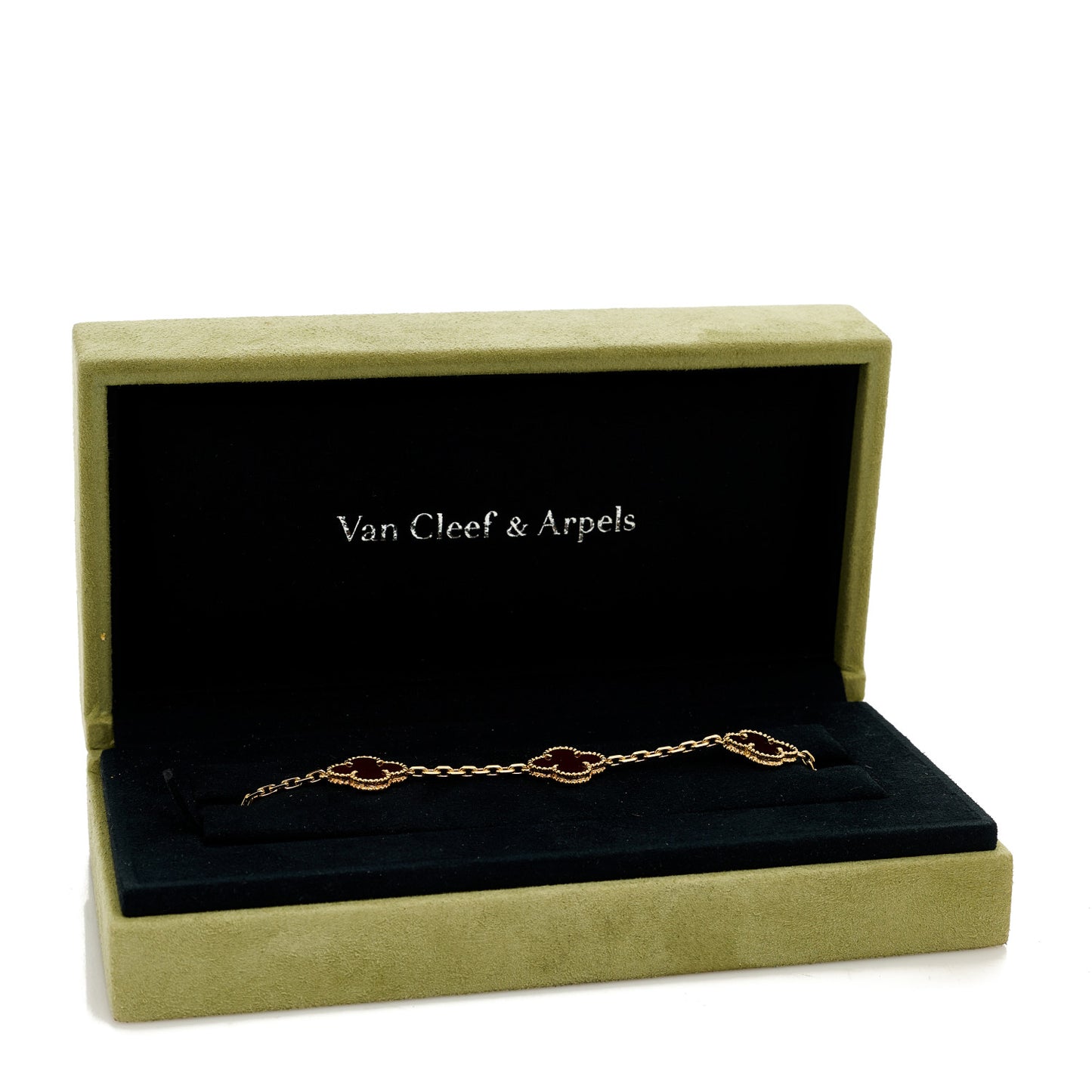 18K Yellow Gold Carnelian 5 Motifs Vintage Alhambra Bracelet