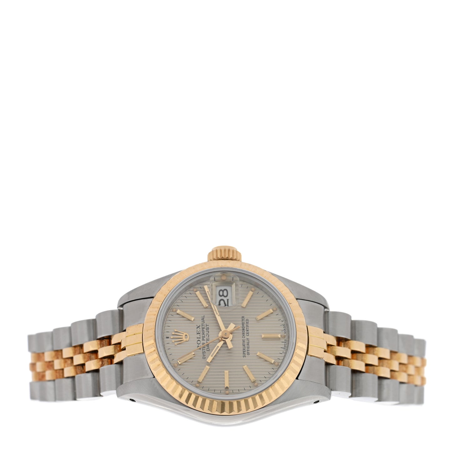 Stainless Steel 18K Yellow Gold 26mm Oyster Perpetual Datejust Watch Silver Tapestry 69173