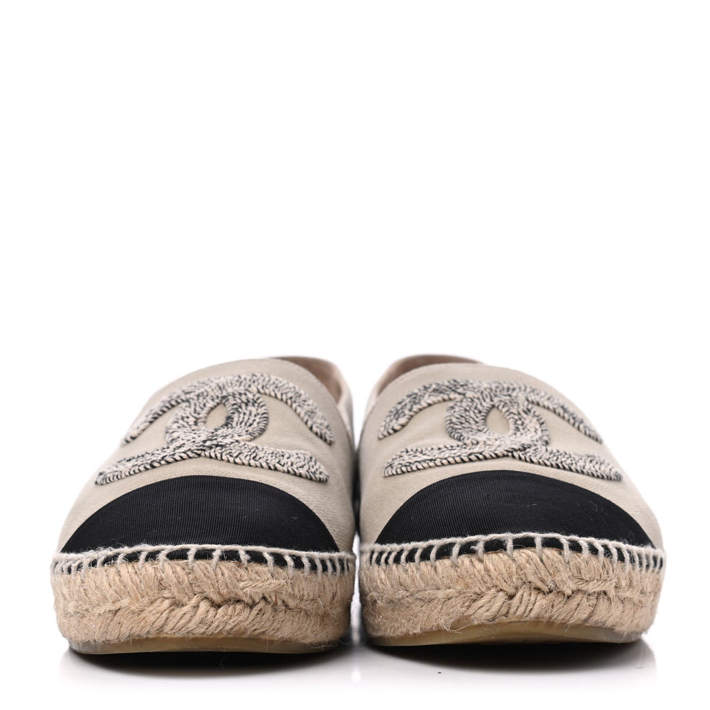 Canvas Grosgrain CC Espadrilles 39 Beige Black