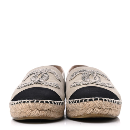Chanel Canvas Grosgrain CC Espadrilles 39 Beige Black 2 of 19