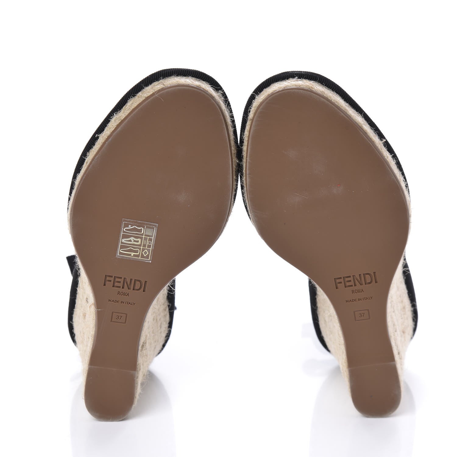 Fendi Canvas FF Embroidered Roma Ankle Wrap Espadrille Wedges 37 Black 6 of 10