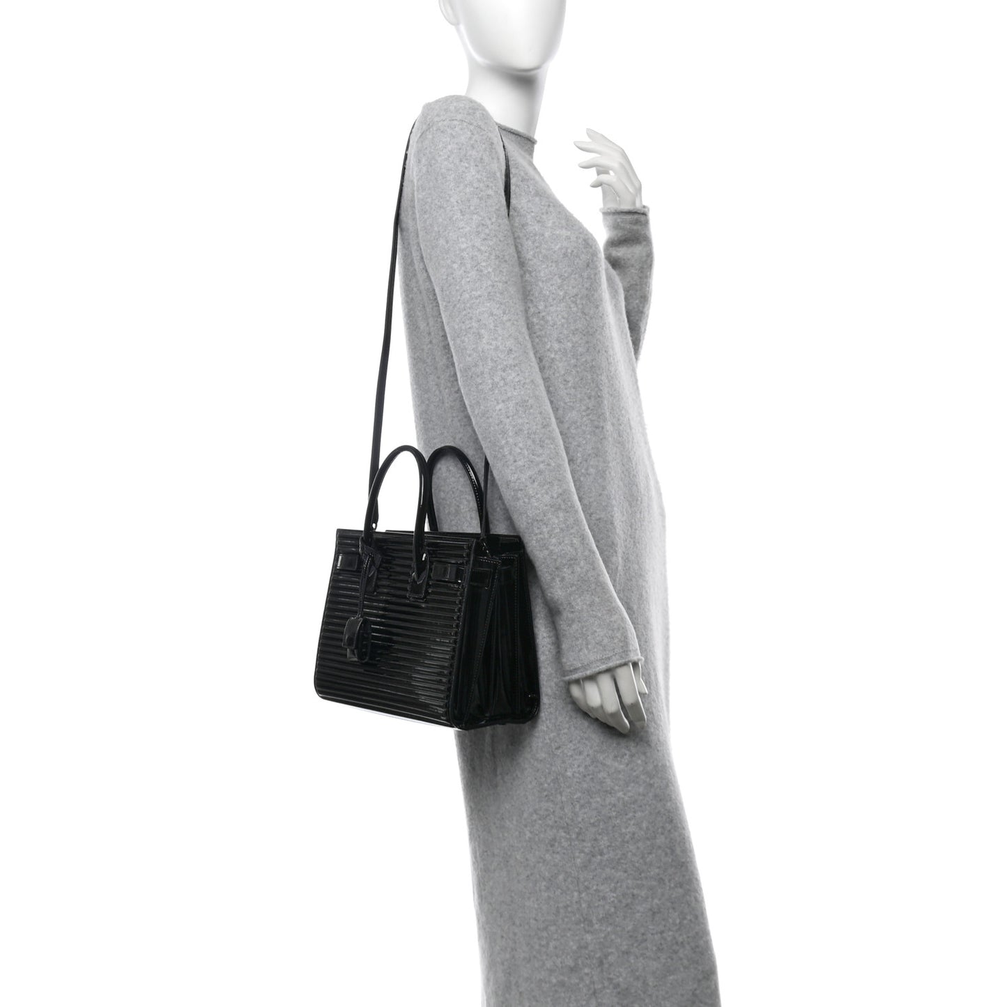 Ribbed Patent Calfskin Baby Sac De Jour Black