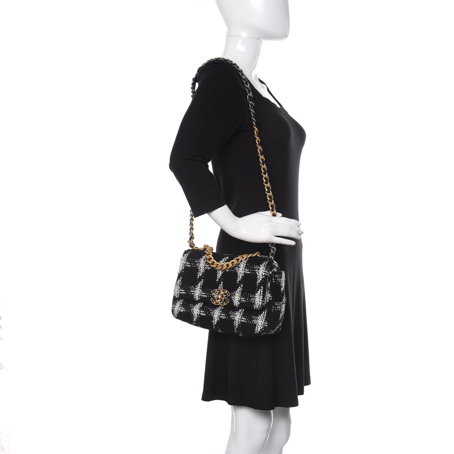 Chanel Tweed Quilted Medium 19 Flap Black White 2 of 10