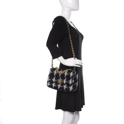 Chanel Tweed Quilted Medium 19 Flap Black White 2 of 10
