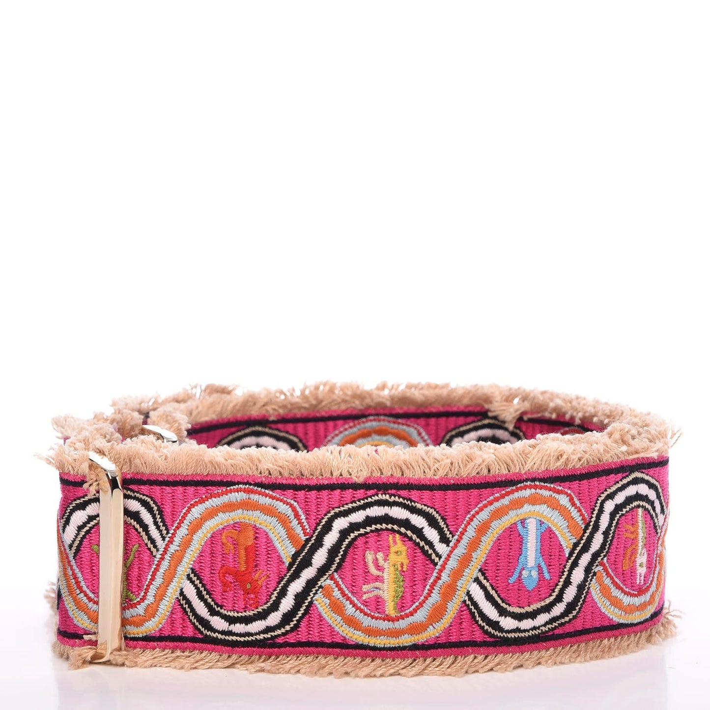 Canvas Animal Embroidered Rockstud Guitar Strap Pink