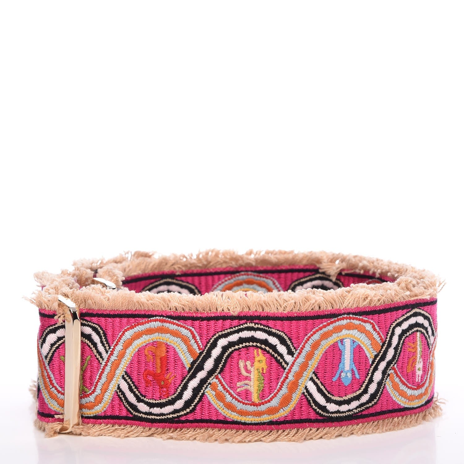 Valentino Garavani Canvas Animal Embroidered Rockstud Guitar Strap Pink 2 of 4