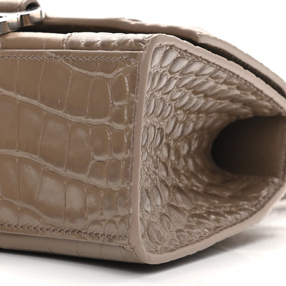 Balenciaga Shiny Calfskin Crocodile Embossed Hourglass Top Handle Bag XS Mink Grey 11 of 12