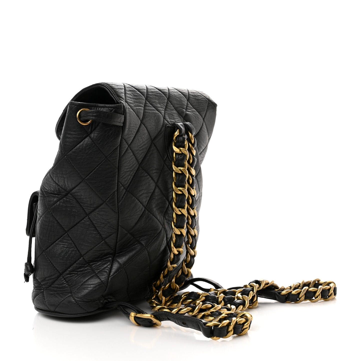 Lambskin Quilted Drawstring Backpack Black