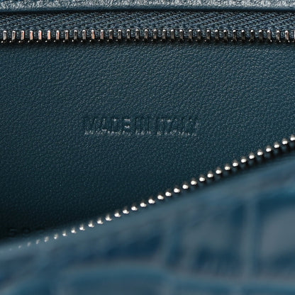 Balenciaga Shiny Calfskin Crocodile Embossed Small Hourglass Top Handle Bag Dark Petrol Blue 7 of 10