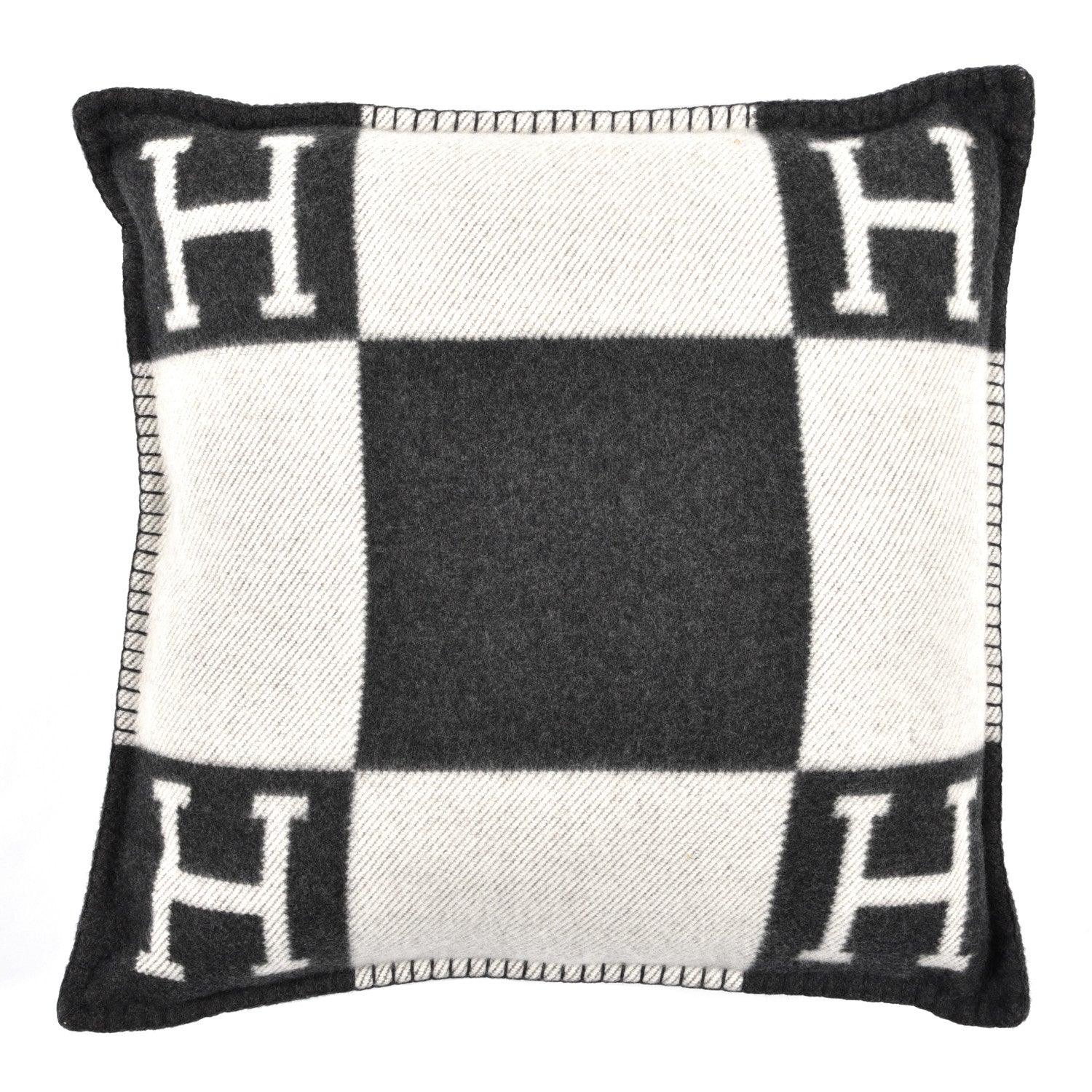 Hermes Wool Cashmere Avalon Pillow PM Ecru Gris Fonce 1 of 3