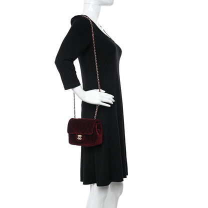 Chanel Velvet Quilted Mini Square Pearl Crush Flap Burgundy 2 of 10