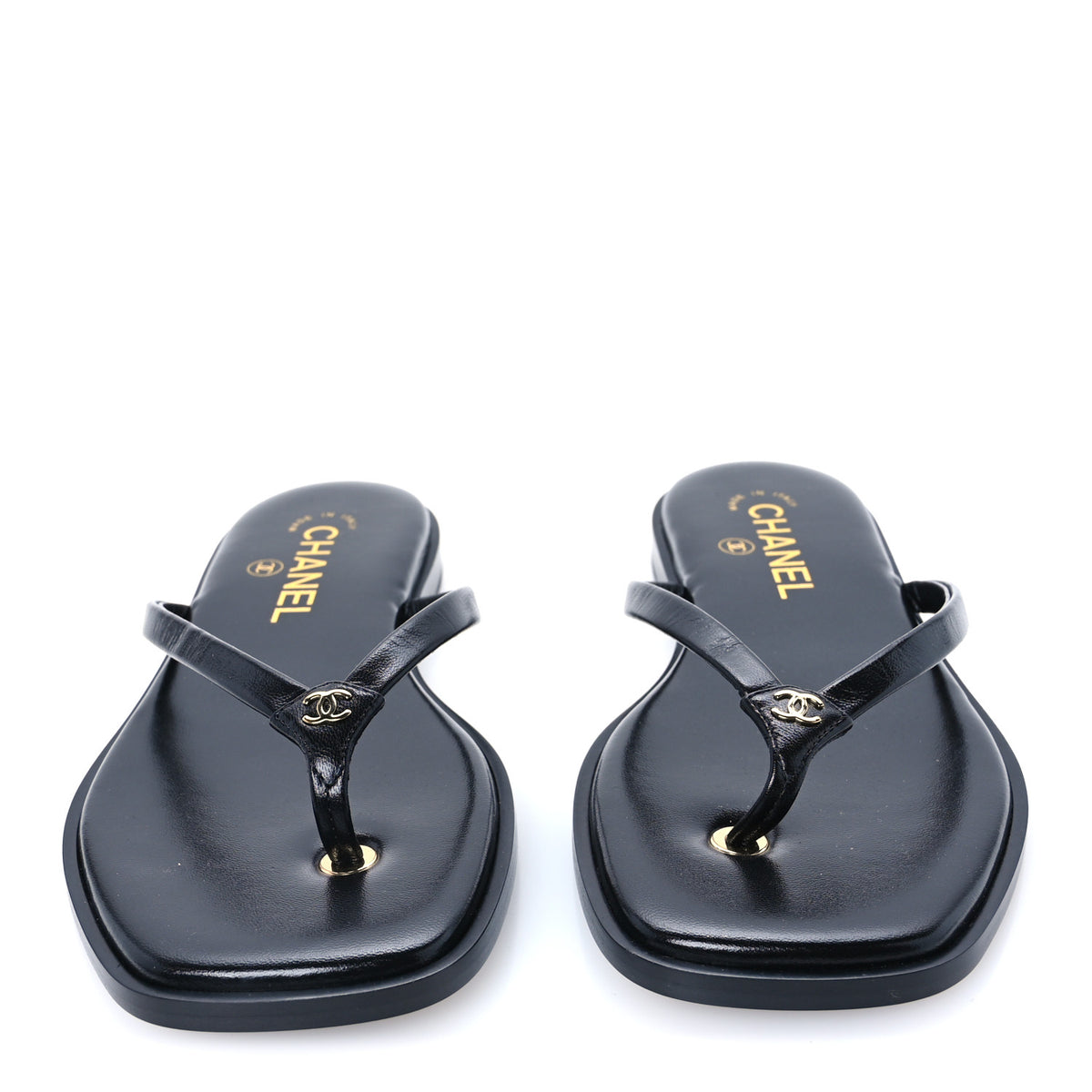 Chanel Goatskin CC Times Square Thong Sandals 37.5 Black 3 of 9