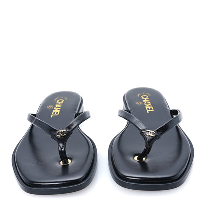 Chanel Goatskin CC Times Square Thong Sandals 37.5 Black 3 of 9