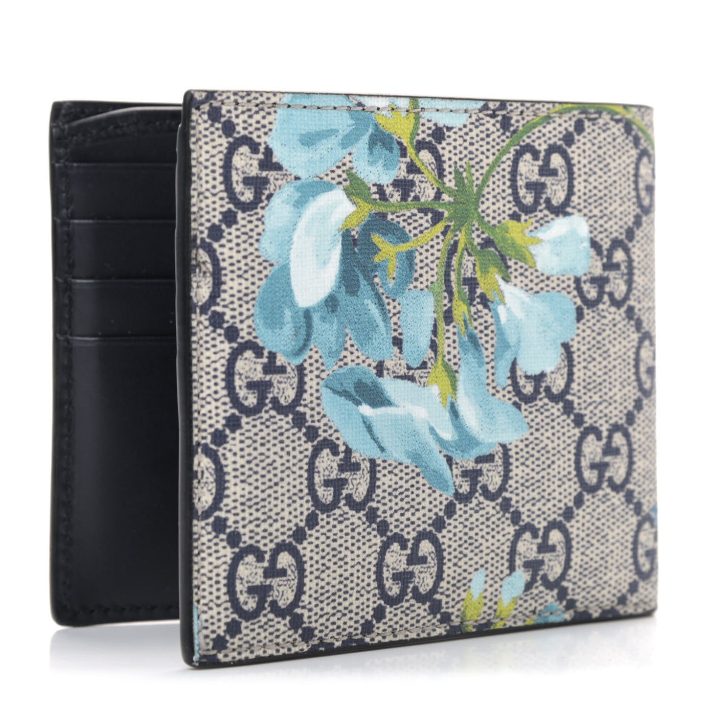 GG Supreme Monogram Blooms Bi-Fold Wallet Beige Blue Navy
