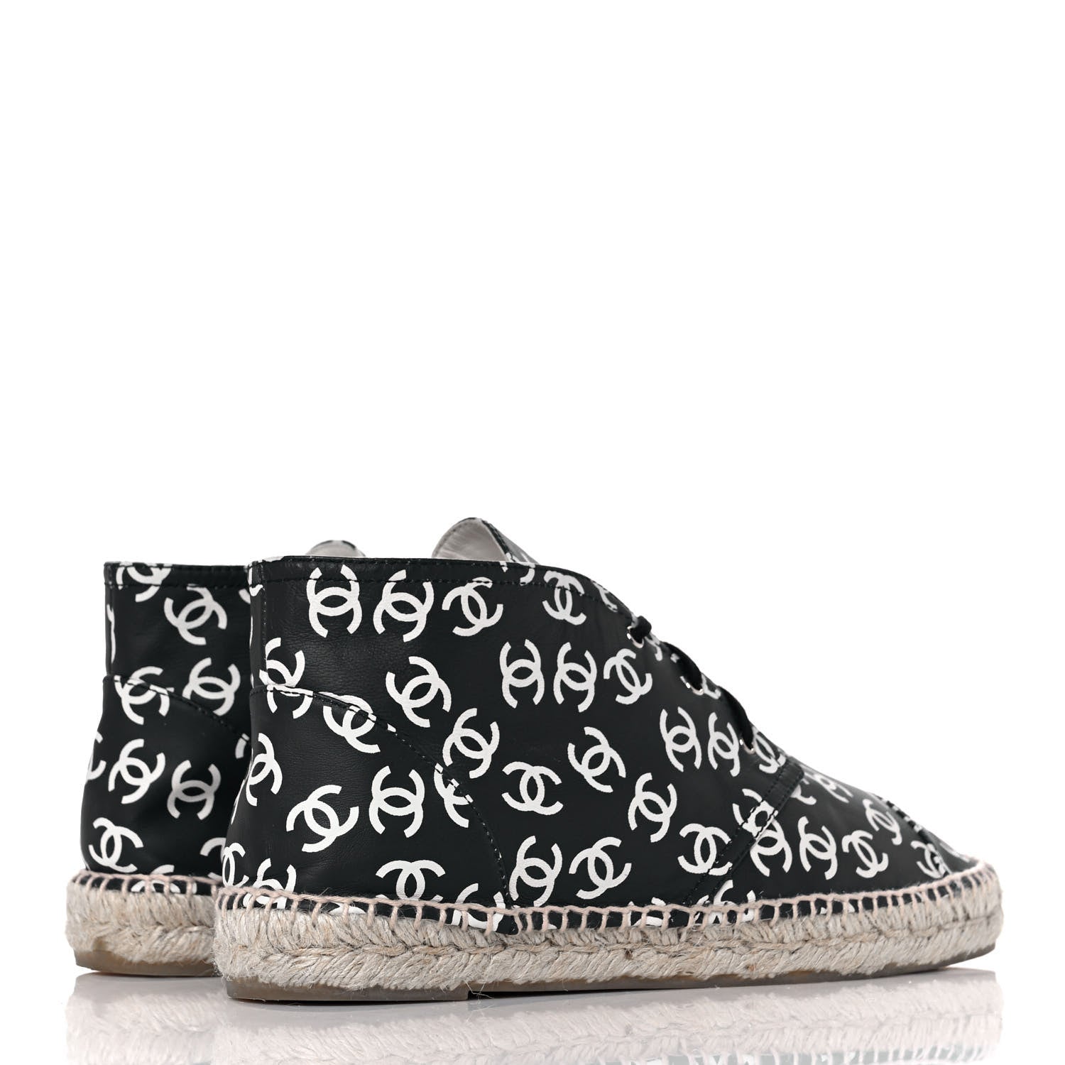 Chanel Lambskin Printed CC Lace Up Espadrilles 42 Black White 4 of 10