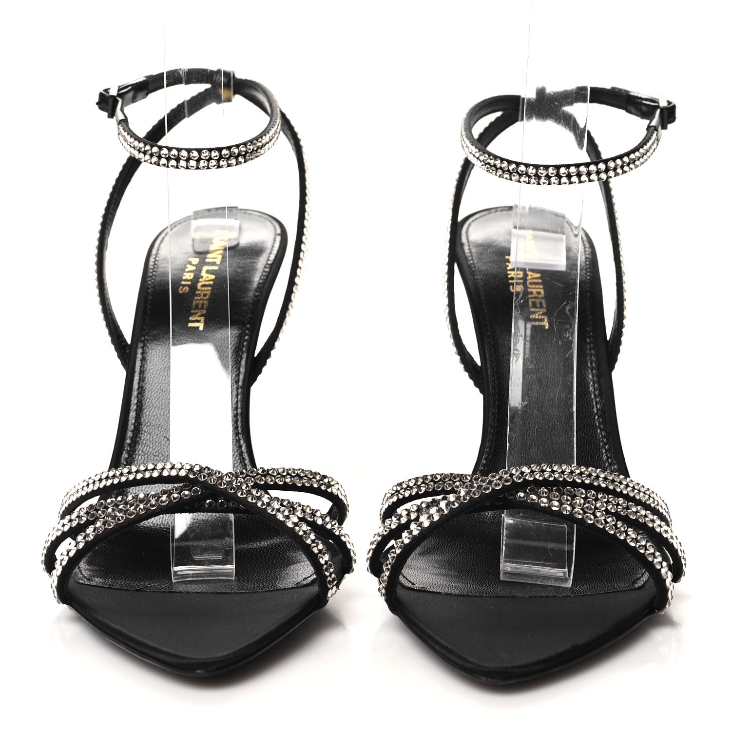 Saint Laurent Satin Crystal Ava 105 Sandals 38.5 Black 2 of 8