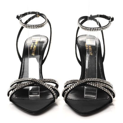 Saint Laurent Satin Crystal Ava 105 Sandals 38.5 Black 2 of 8