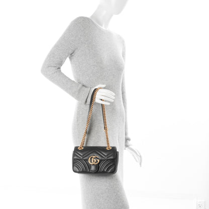 Gucci Calfskin Matelasse Mini GG Marmont Shoulder Bag Black 2 of 7