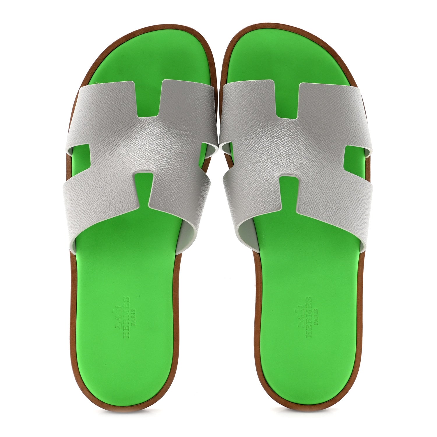 Hermes Epsom Mens Izmir Sandals 42 Gris Quartz Vert Fluo 2 of 10
