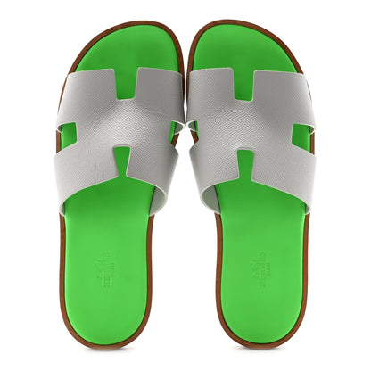 Hermes Epsom Mens Izmir Sandals 42 Gris Quartz Vert Fluo 2 of 10