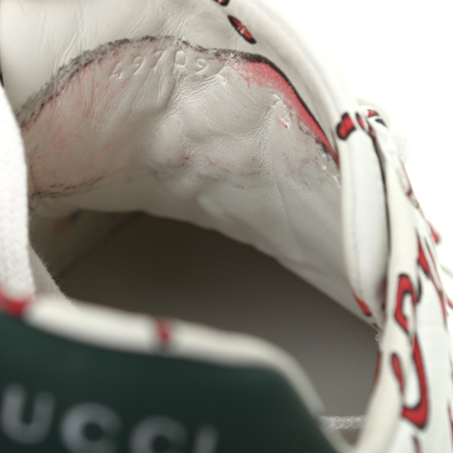 Calfskin GucciGhost Print Mens Ace Sneakers 7.5 White Hibiscus Red