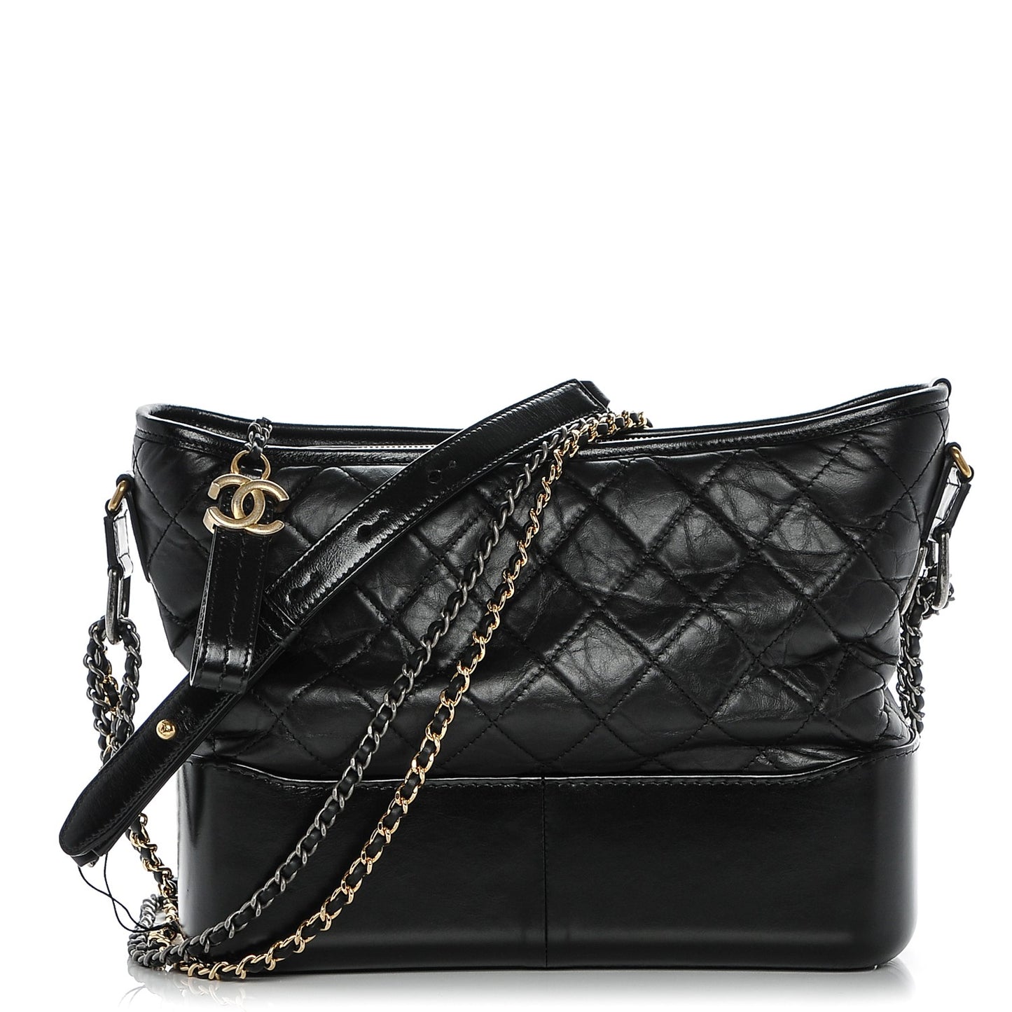 Aged Calfskin Quilted Medium Gabrielle Hobo Black