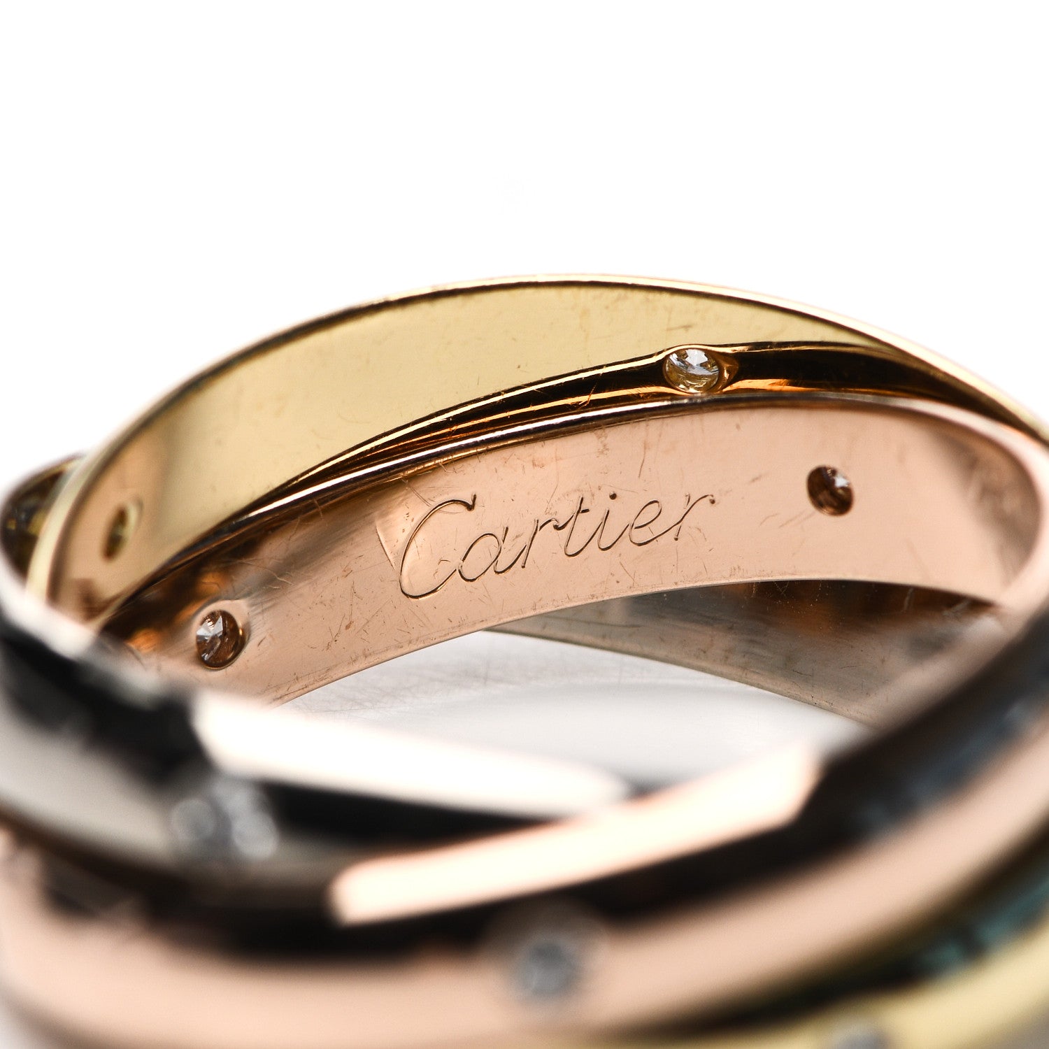 Cartier 18K Pink Yellow White Gold Diamond Medium Trinity Ring 56 7.5 4 of 6