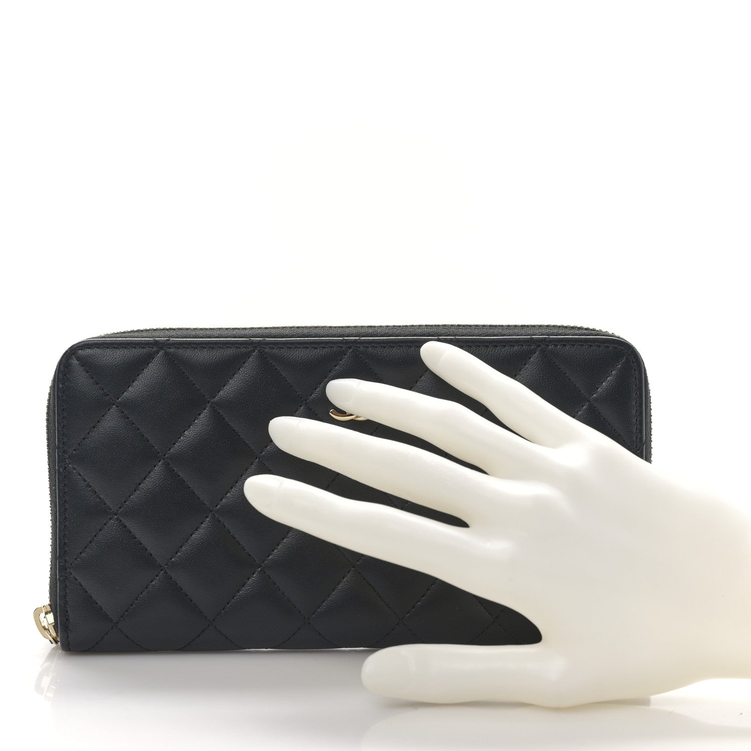 Chanel Lambskin Quilted Large Gusset Zip Around Wallet Black 2 of 11