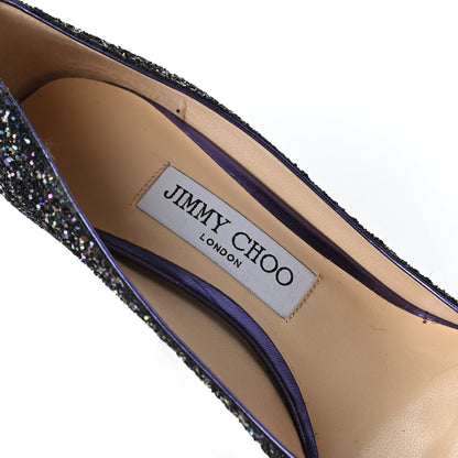 Jimmy Choo Coarse Glitter Crown 100 Peep Toe Platform Pumps 35 Petrol 7 of 8