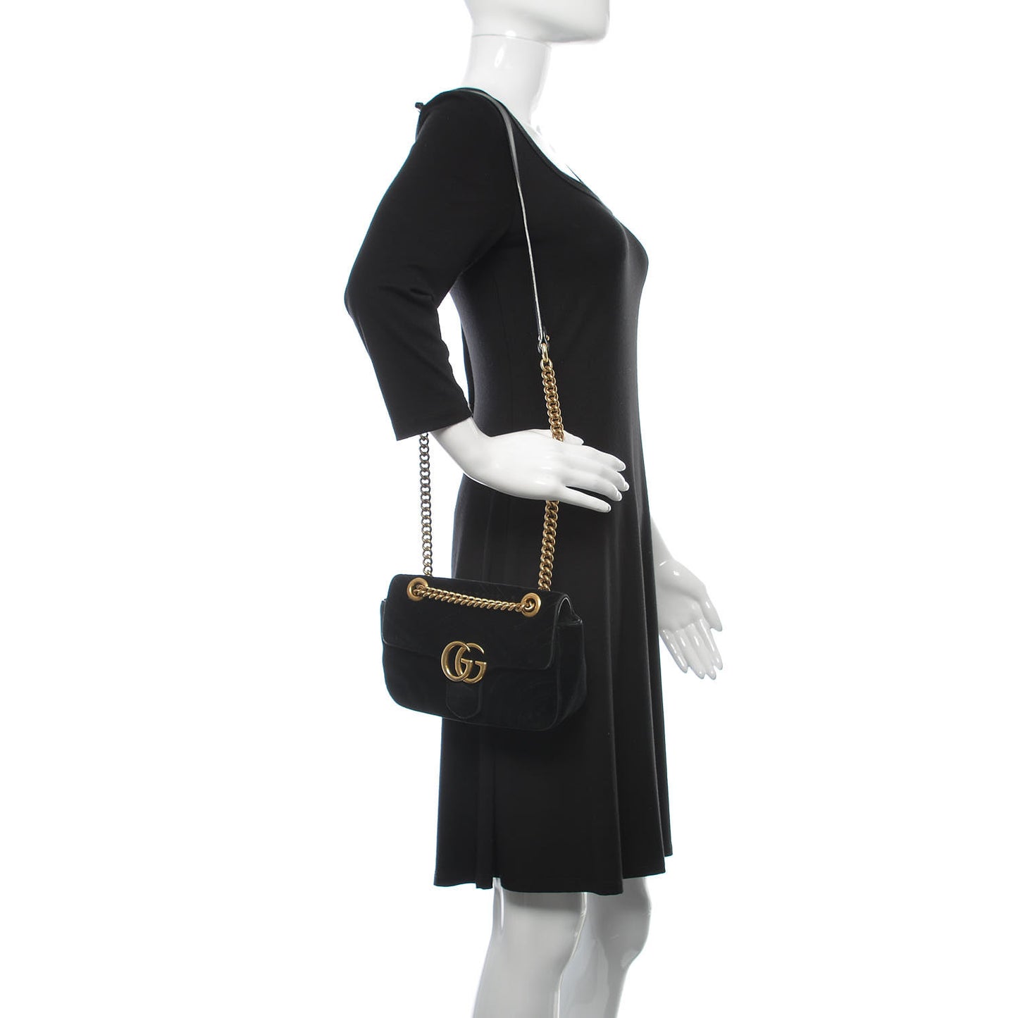 Velvet Matelasse Mini GG Marmont Shoulder Bag Black