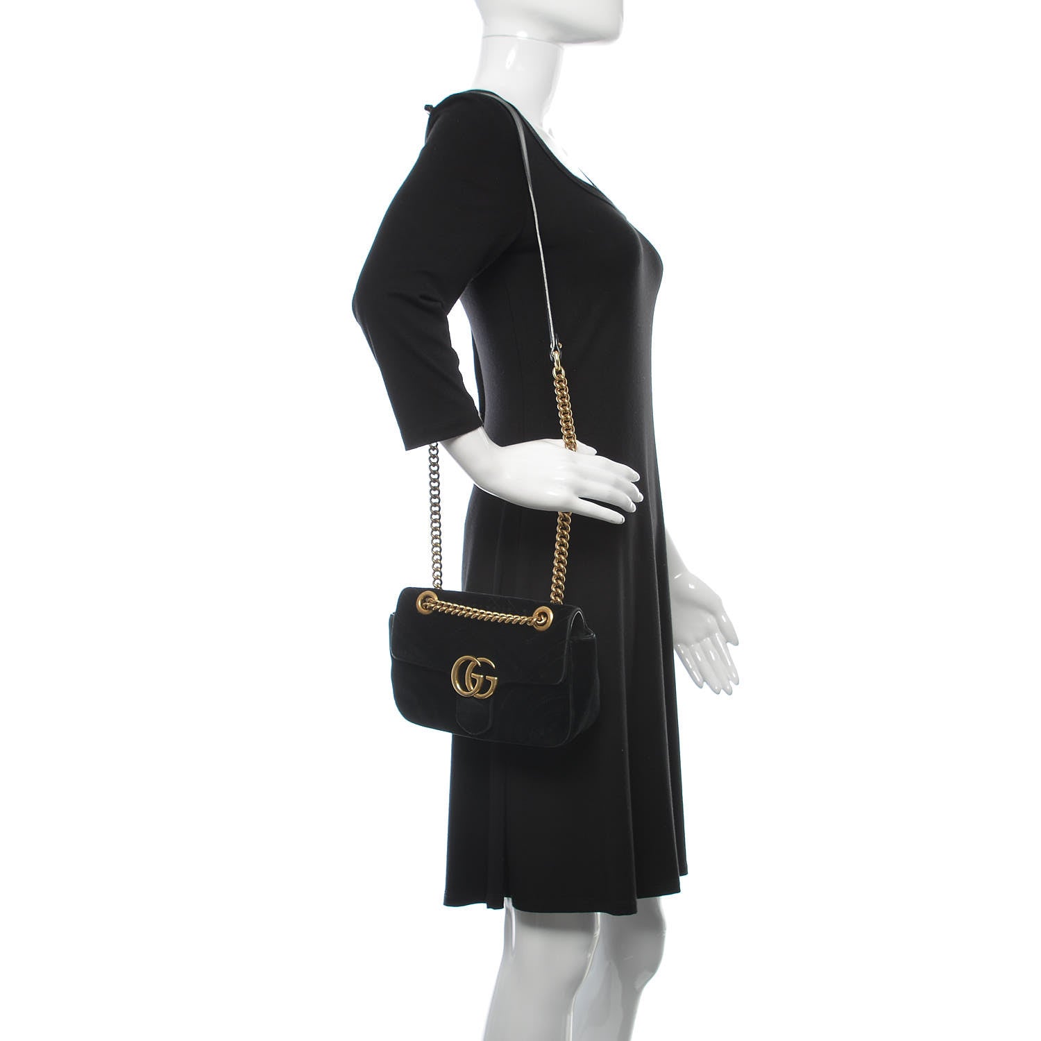 Gucci Velvet Matelasse Mini GG Marmont Shoulder Bag Black 2 of 12