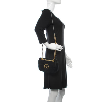 Gucci Velvet Matelasse Mini GG Marmont Shoulder Bag Black 2 of 12