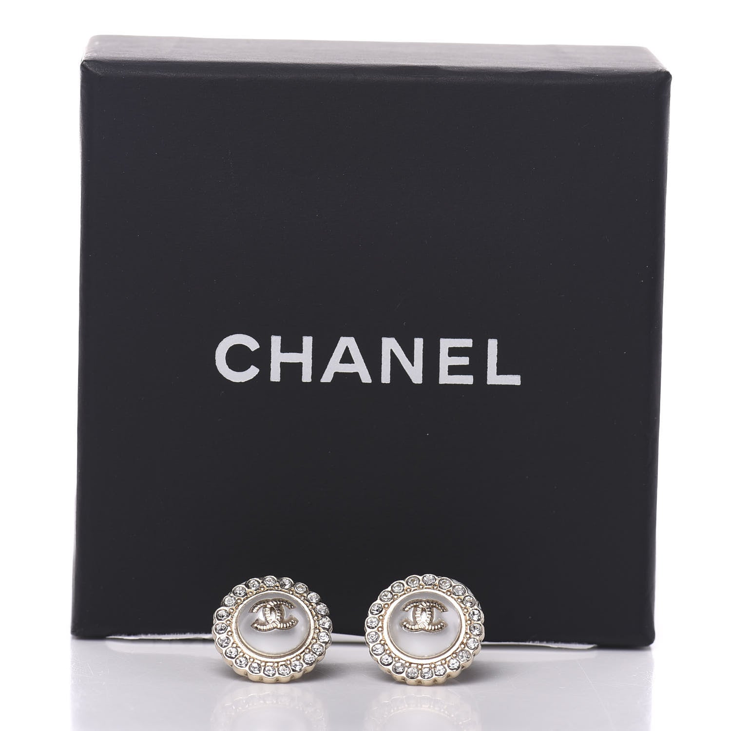 Chanel Metal Pearl Crystal CC Round Earrings Light Gold 5 of 5