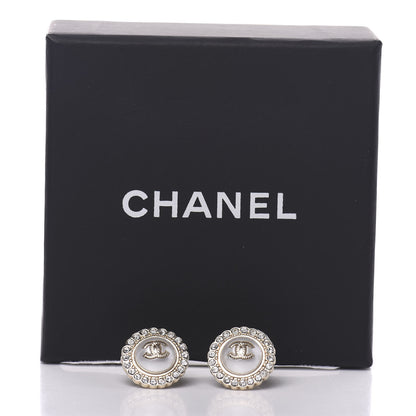 Chanel Metal Pearl Crystal CC Round Earrings Light Gold 5 of 5